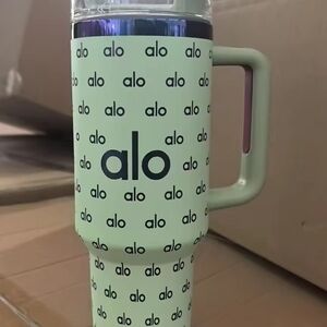 alo Branded Mint Green Travel Tumbler with Handle